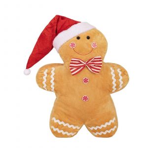 Coussin d&eacute;coratif en peluche en forme de bonhomme en pain d'&eacute;pices de No&euml;l avec housse amovible pour d&eacute;coration de chambre de vacances, coussin de canap&eacute;, jouet - Neuf
