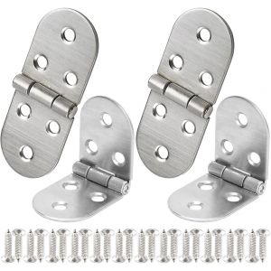 set de 4 charni&egrave;res pliantes en acier inoxydable pour meubles - ouverture &agrave; 180&deg;, design rond, charni&egrave;re &agrave; visser pour tables pliantes, armoires et autres. - Neuf
