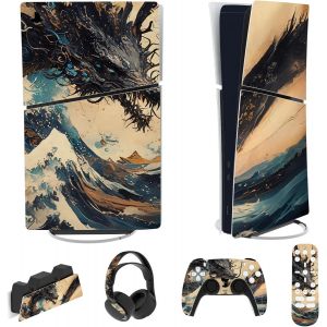 Eryi-Autocollant Protection Pour Ps5 Slim Console Accessoires,Sticker Skin Pour Ps5 Manette & Télécommande & Casque & Station De Charge,Digital Edition-Dragon Tempête - Neuf