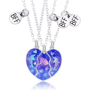 Kales-3 Pièces Chaine Argent Collier Femme,Bff Collier Best Friends Pour 3 Filles,Dauphin Coquillages Collier Coeur Separable Pendentif Pour Soeur Friend Cadeau Anniversaire - Neuf