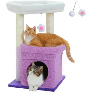 Petit Arbre &Agrave; Chat Hauteur 60 Cm, Tour De Jeux Pour Chat D'int&eacute;rieur Avec 2 Poteaux &Agrave; Griffer Robuste, 1 Condo Spacieux & 1 Grand Perchoir, Gris - Neuf