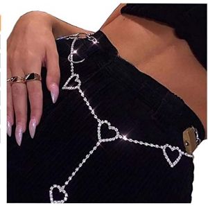 Chaîne De Ventre Boho : Chaîne De Taille Coeur Strass Argent - Neuf