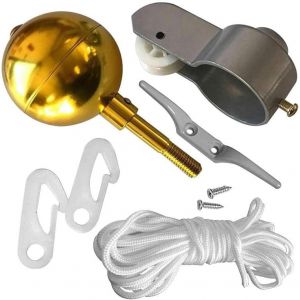 Kit m&acirc;t Drapeau Kit R&eacute;paration Drapeau Pi&egrave;ces Fixation Drapeau Kit d'accessoires m&acirc;t Drapeau Jardin Pince &agrave; Boule dor&eacute;e Clip Fixation M&acirc;t Corde Domestique poulie de Corde - Neuf