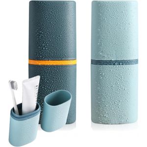 Tzf-Etui Brosse A Dent, 2 Pièces Robuste, Anti-Chute, Design Plat, Gain De Place Étui Brosse À Dent, Connexion Forte, Compact, Portable, Boite Brosse A Dent Adapté Aux Voyages (Série Bleue) - Neuf