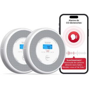 Détecteur de Fumée et de Monoxyde de Carbone Connecté avec Fonction d'Alerte Vocale en Français, Détecteur de Fumée Wi-FI Compatible avec Home Security App, XP0A-iR, Lot de 1 - Neuf