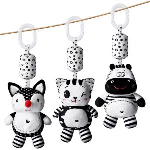 Bébé Jouets De Poussette,3pcs Hochet Jouets Noir Et Blanc¿Jeux Eveil Bebe 0+ Mois Pour Fille Garçon, Sensoriel Jouet A Suspendre, Nouveau-Né Cadeau, De Siège D'auto Pour Nouveau-Né - Neuf