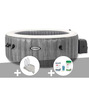 Kit spa gonflable Intex PureSpa Baltik rond Bulles 4 places + Porte-verre + Kit de traitement brome - Neuf