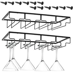 2 Pi&egrave;ces 4 Rangs Porte-Verres &Agrave; Pied Suspendu,Support Pour Verre &Agrave; Vin En M&eacute;tal Avec Vis,Capacit&eacute; De 8 &Agrave; 12 Verres Par Support,Support De Verre &Agrave; Vin Sous Armoire Pour Cuisine Bar Restaurant - Neuf