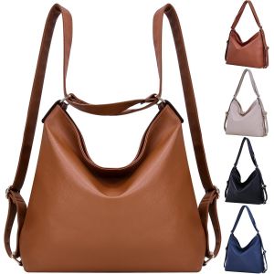 Sacs À Main Portés Dos Femme, Convertible Sac À Dos Femme Tendance,Pu Cuir Sac À Bandoulière 2 En 1 Pour Voyage Et Travail¿Brun Clair¿[H857] - Neuf