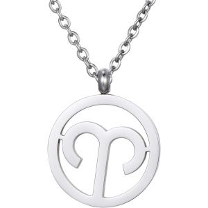Kal-Collier Pour Femmes En Acier Inoxydable Argent Avec Pendentif Signe Du Zodiaque Dans Petit Sac - Neuf