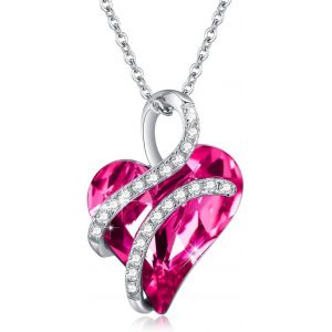 Coeur Cha&icirc;ne 925 Argent Sterling Rose Cristal Cha&icirc;ne Pierre De Naissance Cristaux Zirconium Collier Bijoux D'amour Pour Les Filles Femmes Amie Dames M&egrave;re Fille Cadeau D'anniversaire - Neuf