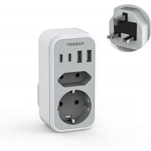 JGD-Adaptateur Prise Anglaise, 6 en 1 Prise UK avec 2 USB C et 2 USB A, Adaptateur Type G France vers Irlande Angleterre Ecosse Malte Dubai Vietnam Arabie Saoudite Maldives Chypre Malaisie - Neuf