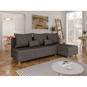 Canap&eacute; D'angle En L Lellice - Montage Gauche Ou Droite - Gris Fonc&eacute; - Neuf