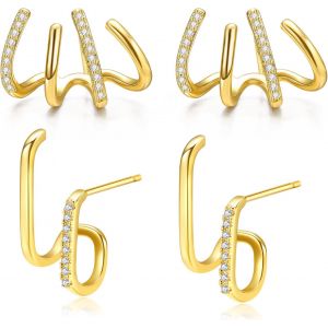 Kal-Boucles D'oreilles Griffes En Argent Sterling 925 Boucles D'oreilles Manchette En Argent Dor&eacute; Qui Ressemblent &Agrave; Plusieurs Piercings Boucles D'oreilles Sur Chenilles Pour Femmes Adolescentes - Neuf