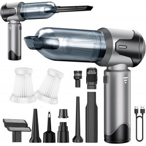 Aspirateur &agrave; Main, 15000Pa Aspirateur &agrave; Main sans Fil, 3 en 1 Rechargeable Portable L&eacute;ger, Mini Aspirateur 3 Vitesses, pour Voiture, Bureau, Maison, Cuisine et Poils d'animaux - Neuf