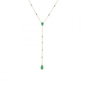 Collier Argent Dor&eacute; Cravate Pierres Onyx Vert - Neuf
