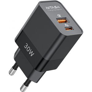 Kal-Chargeur Usb C, 30w 2 Port Rapide Pd Usb Type-C Adaptateur Secteur Prise Avec Iphone 14 Pro/14 Pro Max/13/12/Ipad/Se,Chargeur Rapide(25w Pps) Pour Samsung S23/S22,Google Pixel 6 7 Pro (Black) - Neuf