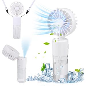 KALANKA-Mini Ventilateur Brumisateur Portatif, 4000mAh Ventilateur Main USB Rechargeable [5-21Heures de Travail], 4 Vitesses, Ventilateur de Poche Silencieux Pliable pour Extérieur, Voyage, Blanc - Neuf