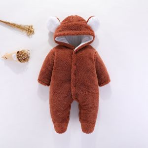 Combinaison de neige chaude pour nouveau-né, barboteuse à capuche en coton polaire pour bébé fille et garçon, marron - Neuf