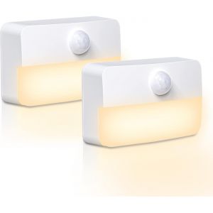 Avacom Veilleuse Avec Dé Tecteur De Mouvement,2 Led Blanches+2 Led Blanc Chaud Capteur Batterie,Marche/Arrêt Automatique Pour Couloir,Chambre À Coucher,Chambre D'enfant - Neuf