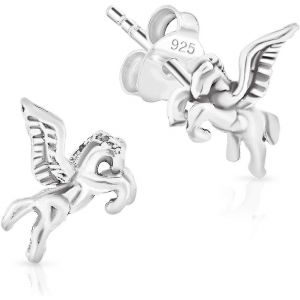 Kal-&reg; Petits Clous/Puces D'oreilles En Argent Fin 925, Plaqu&eacute; Or Jaune Ou Or Rose - Cheval P&eacute;gase/Pegasus/Cheval Ail&eacute; - Dimension: 7 X 8 Mm - Neuf
