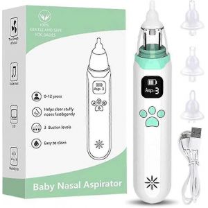 Aspirateur nasal pour bébé Aspirateur nasal électrique,nettoyeur nasal rechargeable USB avec 3 niveaux d'aspiration,3 embouts en silicone et de la musique et - Neuf