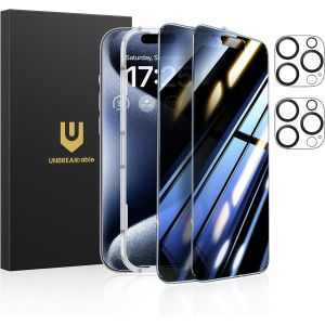 Protection D'écran Confidentialité Pour Iphone 15 Pro Max (6,7 Pouces),Lot De 2 + 2 Protecteurs D'objectif¿Angle Anti-Espion 25°¿Dureté 9h¿Anti-Traces De Doigts - Neuf