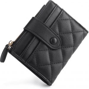 Women's Leather Wallet with Card Holder, Bifold Slim Short Wallet, Women's Purse and Multiple Card Slots, Black, Classic - Neuf