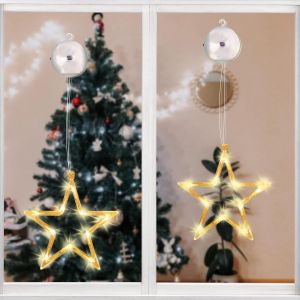 TRAHOO-Lot de 2 Guirlande Lumineuse Fen&ecirc;tre No&euml;l, 10 &Eacute;toile LED , Rideau Lumineux Blanc Chaud &agrave; Piles avec Ventouses, Guirlande Lumineuse pour D&eacute;coration de Fen&ecirc;tre, D&eacute;coration Noel, Balcon, F&ecirc;te, Ma - Neuf