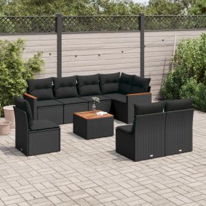 Prolenta Premium - Salon De Jardin 9 Pcs Avec Coussins Noir R&eacute;sine Tress&eacute;e - Neuf