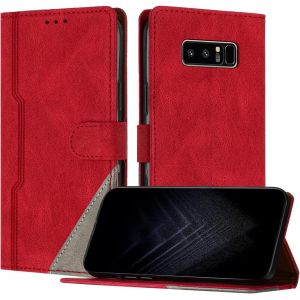 KAL-&Eacute;tui Pour Samsung Galaxy Note 8, Housse En Cuir Pu Avec [Protection Antichoc Tpu] [Fonction Support] [Porte-Cartes ] Antichoc Magn&eacute;tique Coque Pour Galaxy Note 8 - Rouge - Neuf