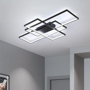 Subzonal-Plafonnier &Agrave; Intensit&eacute; Variable, Plafonnier Encastr&eacute; De 110 Cm Lustre Moderne T&eacute;l&eacute;command&eacute;, 70w Plafonnier Carr&eacute; En Acrylique Pr&egrave;s Du Plafond Pour Chambre &Agrave; Coucher, Noir - Neuf