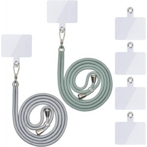 Kal-Chaîne De Téléphone Portable Universelle -Cordon Universel Pour Téléphone Portable À Suspendre Autour Du Cou -Avec Cordon De Téléphone Portable -Réglable Et Amovible -Vert Matcha + Argent Cla - Neuf