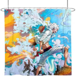 Rideau De Douche Anime One Piece Gear 5 Luffy, Pour Décoration De Salle De Bain, Rideau De Douche Anime Étanche Avec 12 Crochets - Neuf