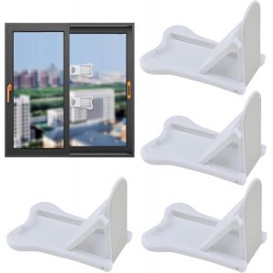 Kalanka-4 Pièces Bloque Porte Coulissante Placard, Bloc Porte Securite Enfant, Auto-Adhésion Serrure De Porte Coulissante Sans Perçage Pour Utilisation Porte Fenêtre Placard - Neuf