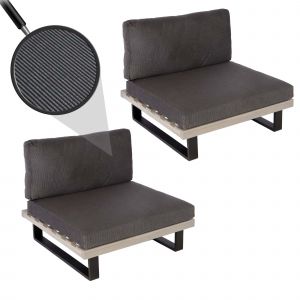 Lot De 2 Fauteuils Lounge Hwc-H54, Fauteuils De Jardin, Bois D'acacia Certifié Fsc, AluminiumGris, Rembourrage Gris Foncé - Neuf