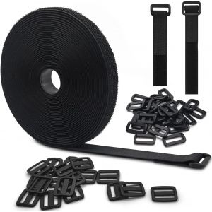 CHECARZHN--NO1-Attache Volet Roulant De 15M Avec 50 Boucles, Attache Cable Scratch De Longueur De Coupe Libre 2 Cm De Large, Rislan Fixation Noir Pour Bureau À Domicile Et Jardin - Neuf