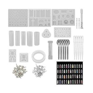 229pcs Kit De Moules De Coul&eacute;e De R&eacute;sine De Silicone Avec Cuill&egrave;re &Eacute;poxy Pour Bricolage Bijoux Pendentif Collier Fabrication D'artisanat - Neuf