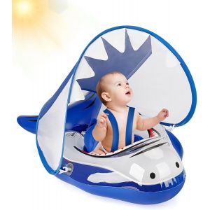Bouee Bebe, Bouee Gonflable Piscine Bebe Anneau De Natation Bébé Avec Parasol Amovible, Sangles Réglables Et Support Inférieur, Flotteur De Natation Pour Bébé De 6-26 Mois - Neuf