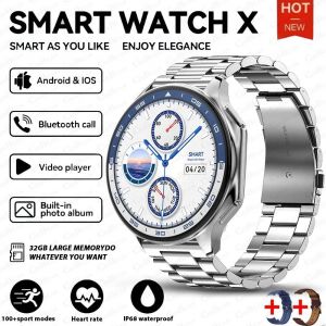Huawei-Montre Intelligente Étanche Ios Watch X Pour Homme, Montre D'Affaires Haut De Gamme, Grand Album De Mémoire 32 Go, Bracelet De Sport Et De Fitness, Nouveau, 2024.Silver Steel Belt. - Neuf