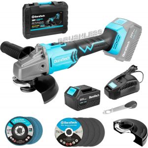 VornixorSarlshopMeuleuse d'Angle sans Fil 20V&iquest;&Oslash;125mm&iquest;8500tr/min&iquest;Meuleuse Angulaire sans Balais avec Batterie 4,0Ah&iquest;Disqueuse Angulaire sans Fil avec 5 Disques &agrave; Tron&ccedil;onner et 3 Disques Abrasifs et Bo - Neuf