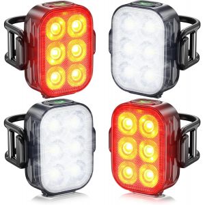 Lumiere Velo¿Feux Avant Et Arrière De Vélo, Ip65 Imperméable À L'eau Usb Rechargeable, Équipé De 6 Perles De Lumière Led Super Lumineux, 4 + 6 Modes D'éclairage, Adapté Pour La Conduite De Nuit. - Neuf