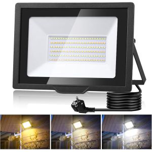 dgbcz-Wowspeed 100W Projecteur LED Extérieur 1000LM Avec Prise, 3000K/4500K/6500K Réglables, Étanchéité IP65 Pour Garage, Entrepôt, Cour, Rues - Neuf