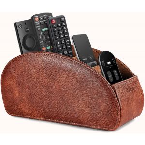 Support De Télécommande Avec 5 Compartiments,Boîte De Rangement En Cuir Pu Pour Télécommande Tv, Contrôleurs De Chauffage,Lecteur Multimédia, Fournitures De Bureau (Marron) - Neuf
