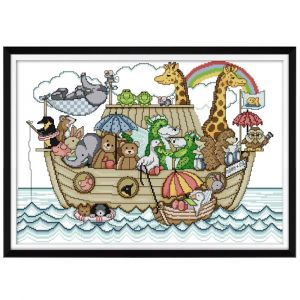 Ensemble De Broderie Au Point De Croix Imprim&eacute; Ensemble De Manuels Lot De Broderies Sur L'arche De No&eacute; D&eacute;coration De La Maison Grands Travaux - Neuf