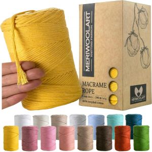 Sjzg-Corde Macram&eacute; 3mm Color&eacute; Tabac - Fil Macram&eacute; Corde 200m - Corde De Coton Simple Torsion - Corde Macram&eacute; Coton Recycl&eacute; Oeko-Tex - Bricolage Macram&eacute; D&eacute;coration Int&eacute;rieure Boho - Neuf