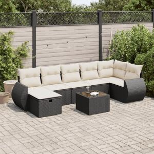 Salon De Jardin 8 Pcs Avec Coussins Noir Résine Tressée - Neuf