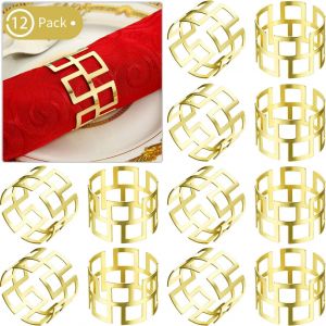 Lot De 12 Ronds De Serviette Creux En Métal, Décorations Pour Boucles De Serviette, Idéales Pour Les Mariages, Noël, Thanksgiving, Les Décorations De Table (Doré) - Neuf