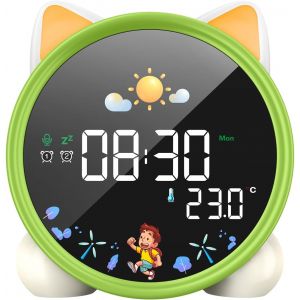 Reveil Enfant R&eacute;veil Educatif Jour Nuit 5 Couleurs Reveil Digital Lumineux Led Lampe De Chevet Tactile Enfant Avec Musique,Double Alarme,Temp&eacute;rature,Fonction Snooze (Vert) - Neuf