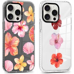 2 Pi&egrave;ces Coque pour iPhone 16 Pro 6,3'', &Eacute;tui de Protection avec Aesthetic Design Fleur Hibiscus Motif, TPU Silicone Transparente Femme Fille Housse Etui Bumper Cover pour iPhone 16 Pro, Fleur - Neuf